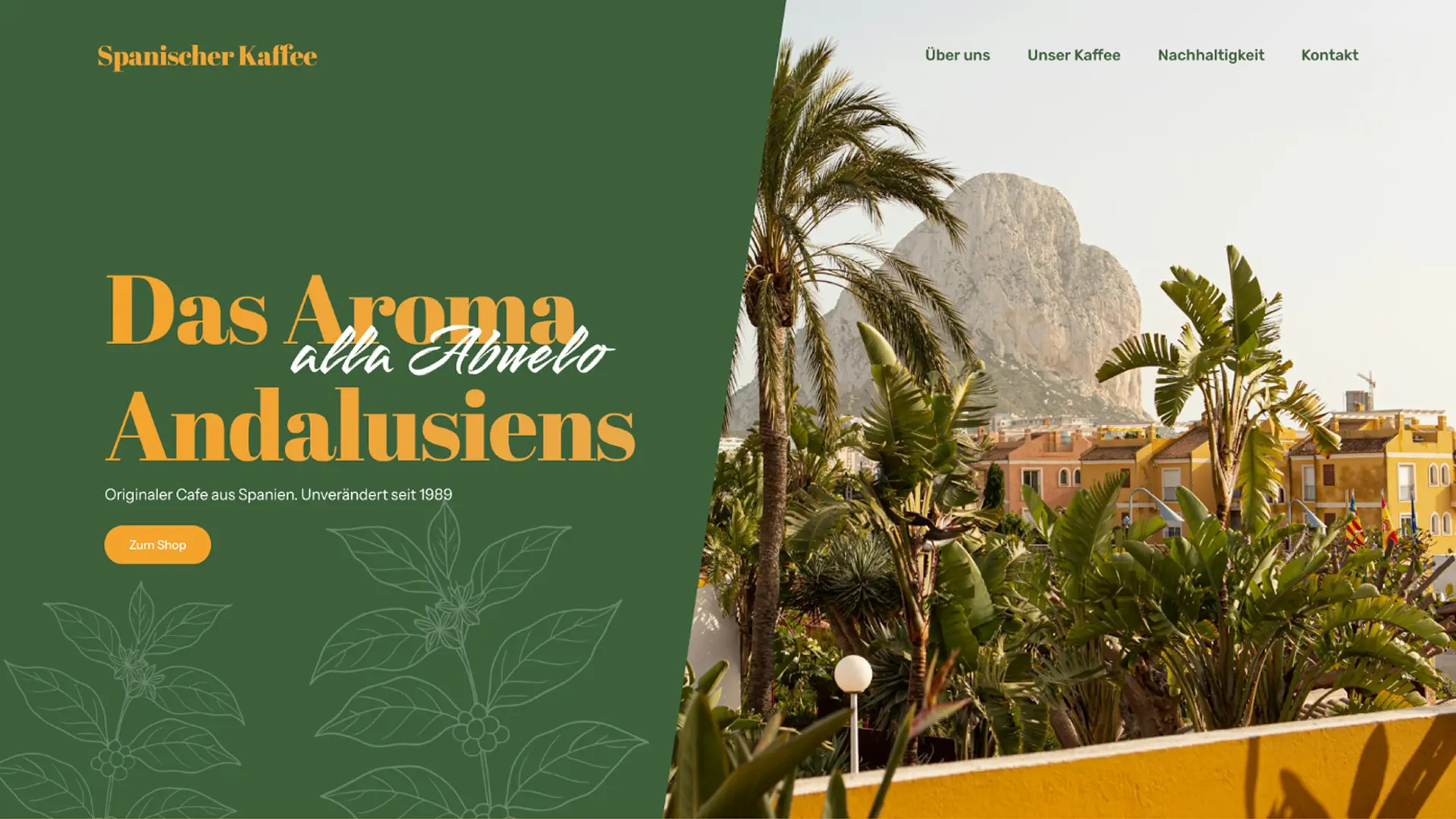 Hero Sektion der Spanischer Kaffee Webseite